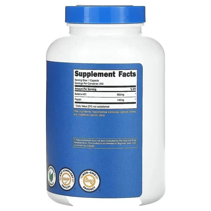 Betaine Hydrochloride with Pepsin 240 Tablets Stomach and Intestine Protection Supplement for Digestive Health — image 2