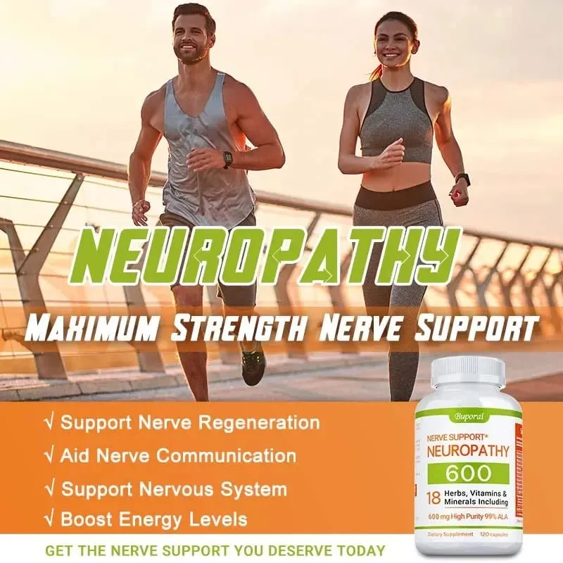 Neuropathy Support Supplement 600mg - Reduces Stress Promotes Nerve Health and Brain Function Cellular Energy Non-GMO