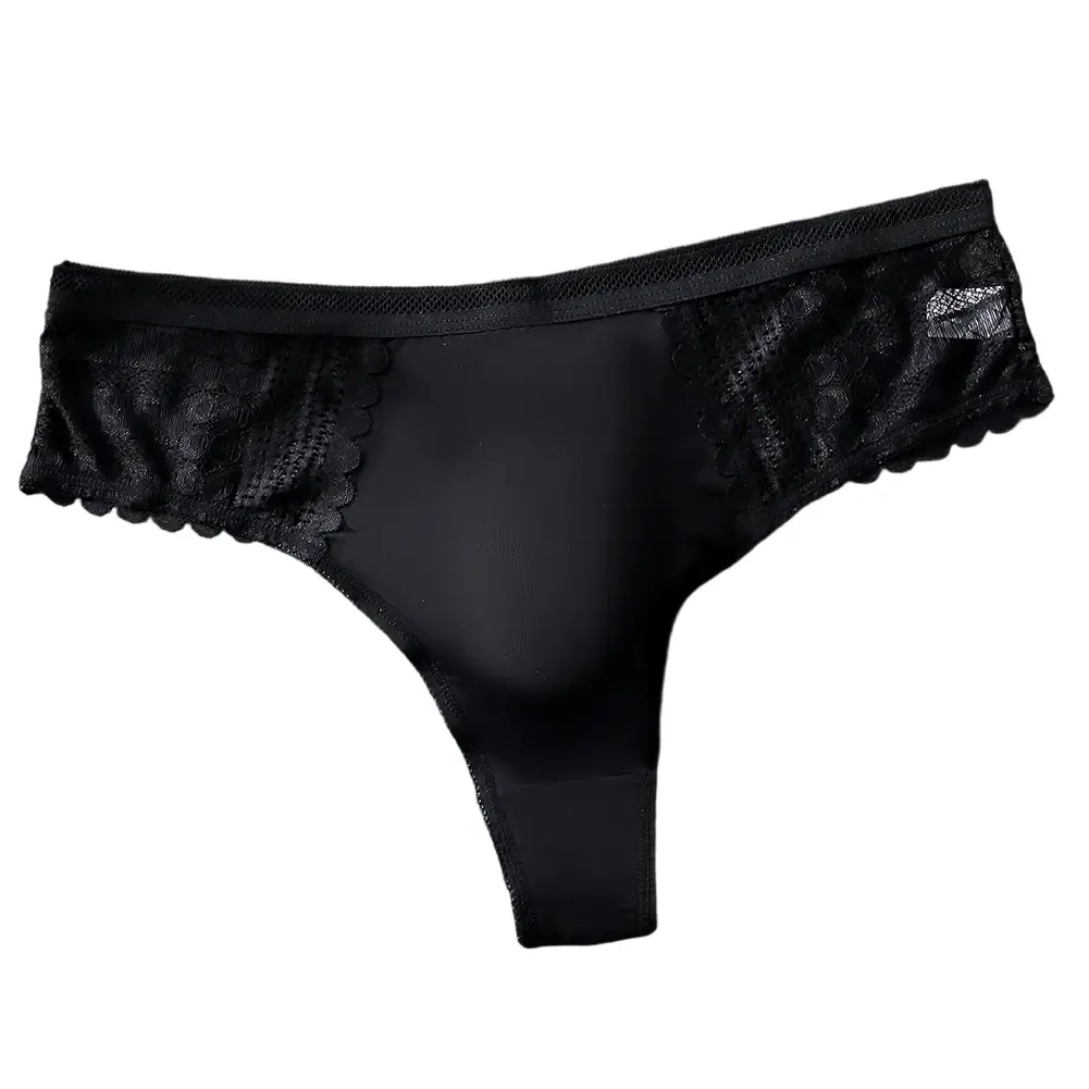 1pc hommes Sexy dentelle slips sans couture glace soie sous-vêtements en string 3D renflement poche solide string haute élastique respirant culotte