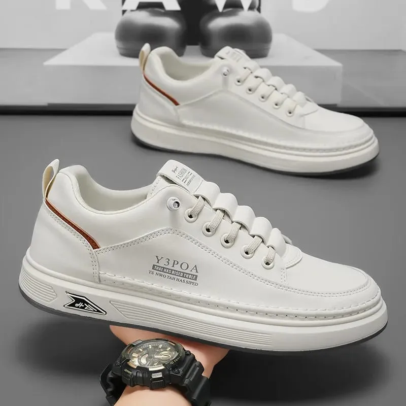 Men's White Platform Sneakers Leather Breathable Walking Slip on Casual Sneakers Shoes Male Flats Rubber Sole Zapatillas Hombre — image 1