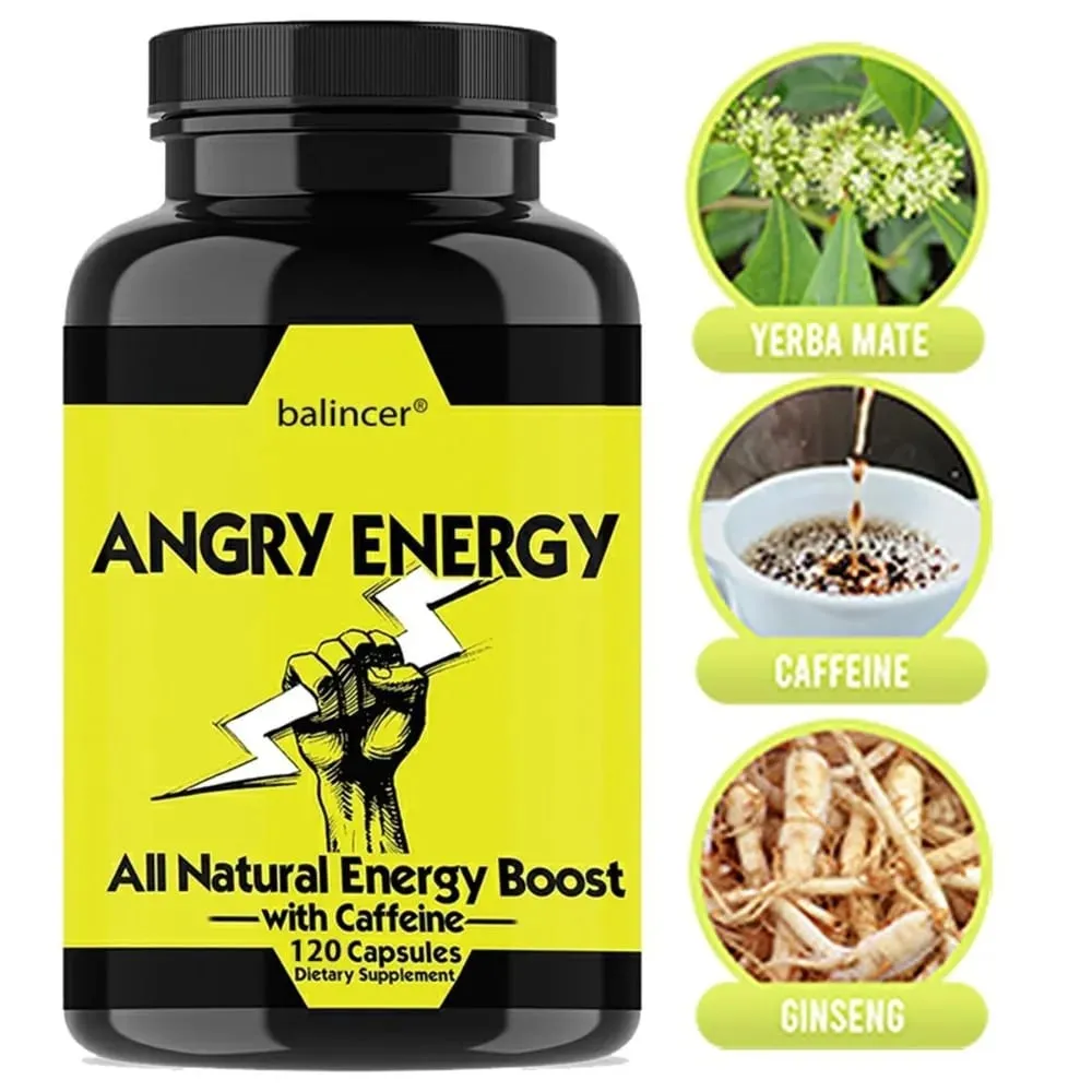 Angry Energy Caffeine Capsules Natural Non-GMO Increase Stamina and Focus Mind & Body Health