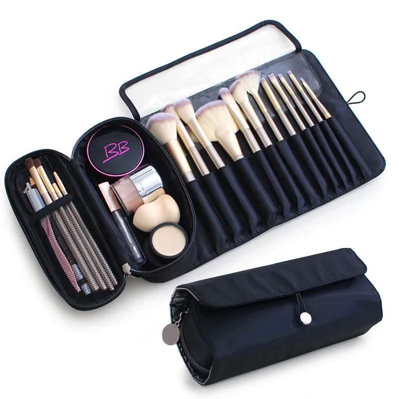 Sac de maquillage pour femmes, sac à pinceaux cosmétiques, organisateur de voyage, pinceaux de maquillage, outils pliables, sacs à roulettes, étui de maquillage en Nylon imperméable — image 1