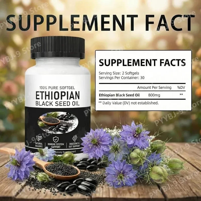 Ethiopian Black Seed Oil Softgels 800 mg za studena lisovaný bylinný extrakt kapsle Denní podpora rovnováhy zdraví Bez GMO Počet 60 — image 2