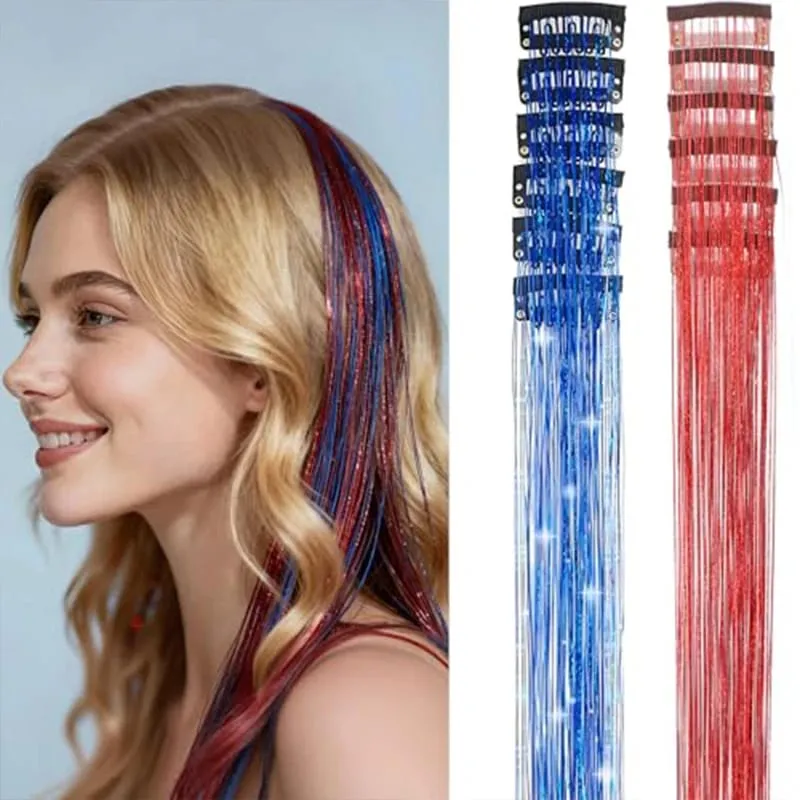 12Pcs Clip in Hair Tinsel Kit Red Hair Tinsel 22Inch Tinsel Hair Extensions Christmas Hair Tinsel Party Festival Accessories — image 21
