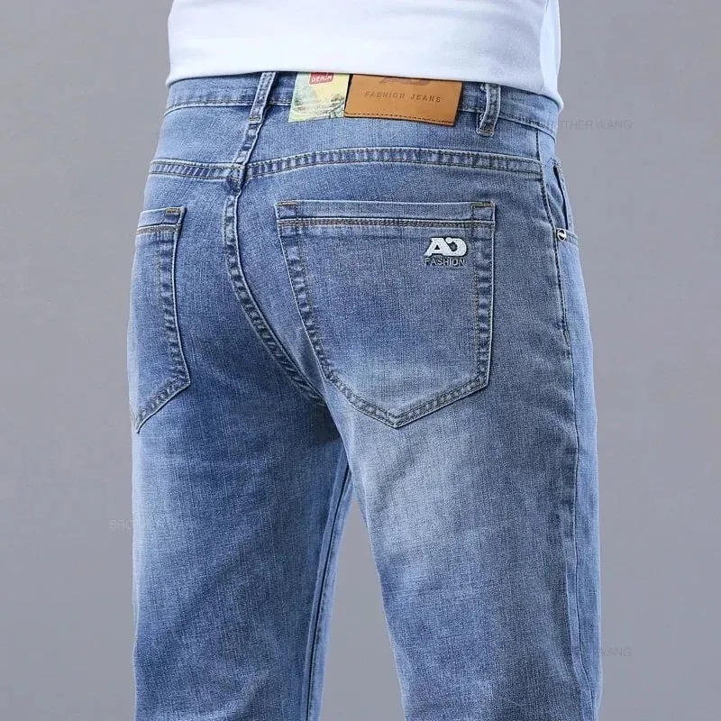 2026 Spring Summer Men's Slim Jeans Stylish Casual Stretch Fabric Denim Pants Classic Trousers Smoke Gray Plus Size 40 — image 2