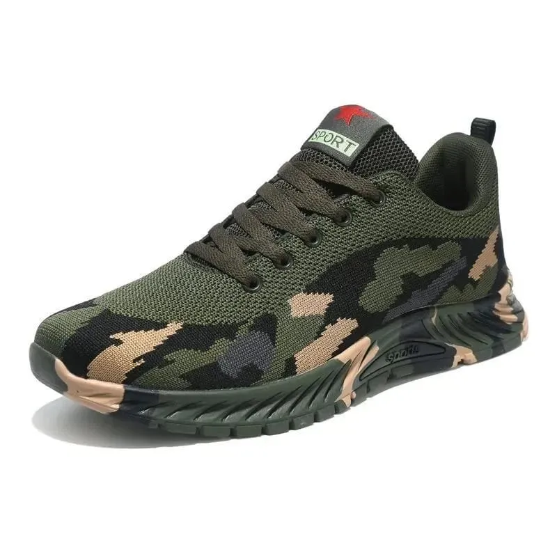 Mesh Camouflage Sports Shoes Men's Durable Casual Shoes Men's Anti Slip Tennis Outdoor Hiking Lightweight Flat Shoes Sneakers