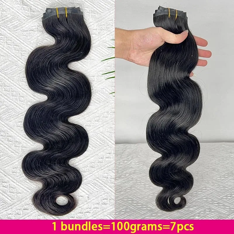 Body Wave Clip in Hair Extensions 100% Human Hair Double Weft Invisible PU Clip In Raw Virgin Hair Hair Full Head 7Pcs/Set — image 6