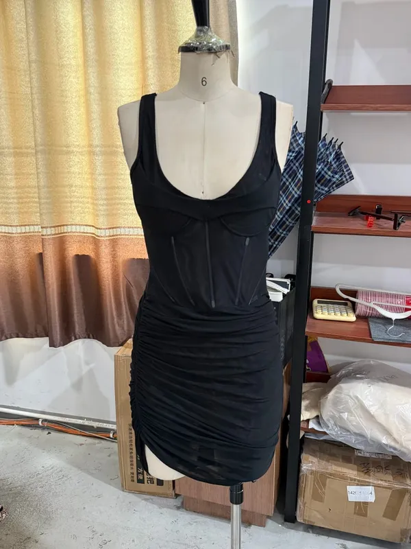 Sexy Women Lace Patchwork Sleeveless Sling Dress Fashion V-neck Waist-cinching Irregular Hem Vestidos Lady Summer New Party Wear — image 9