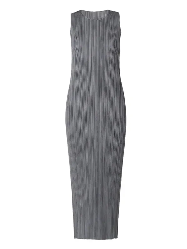 Miyake Pleated 여성 드레스 여름 민소매 긴 클래식 한국 패션 캐주얼 우아한 여성 Lce 워터 블루 비치 드레스 TP5045