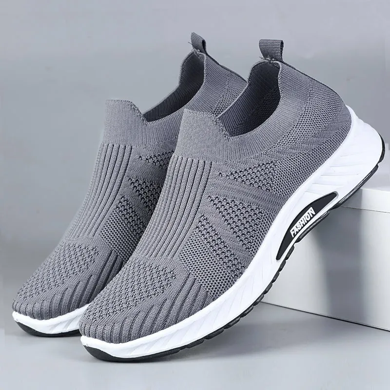 Men Breathable Knit Slip On Shoes Lightweight Cushioned Sole Round Toe Outdoor Elderly Walking Sneakers — image 2