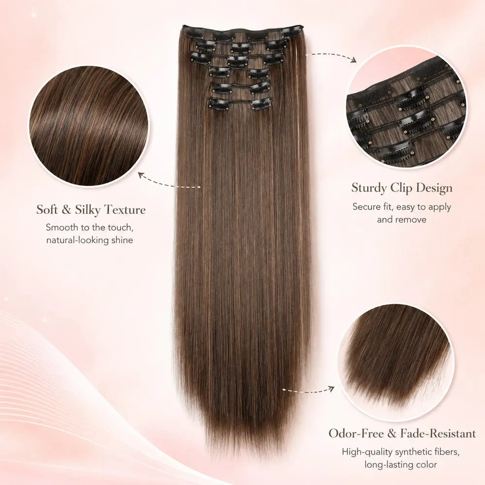Black Hair Extensions 24"/60cm 6pcs/set Women Long Straight Synthetic Full Head Clip 16 Clips Ombre Heat Resistant Fiber Hair — image 3