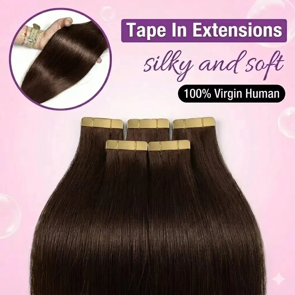 PU SKin Invisible Seamless Real Human Hair Tape in Hair Extensions Brazilian Dark Brown 16-24 Inch Remy Straight Hair 100% Human Hair For Women — image 5