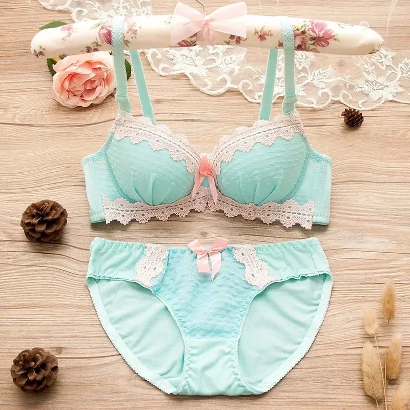 Vintage Girls Bra Set Sexy Thin Bras Pantys Women Seamless Brassiere Low Wasit Fitness Underwear Set Adjustable Plaid Lingeries — image 2