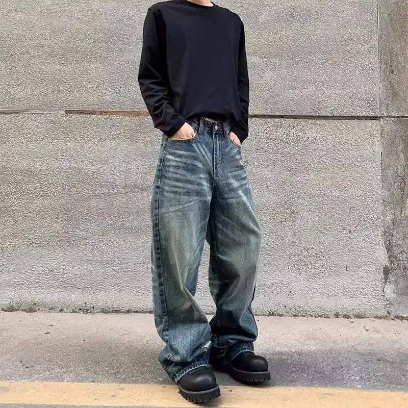 Men's Wide Leg Jeans Baggy Denim Pants Y2K Vintage Streetwear Loose Straight Casual Trousers — image 3