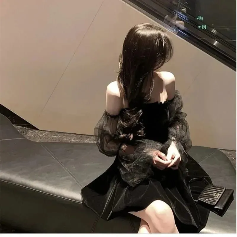 New Black Retro Dress Women Lace Chiffon Mini Dress Female High Street Sexy Korean Fashion Women Club Dress — image 6