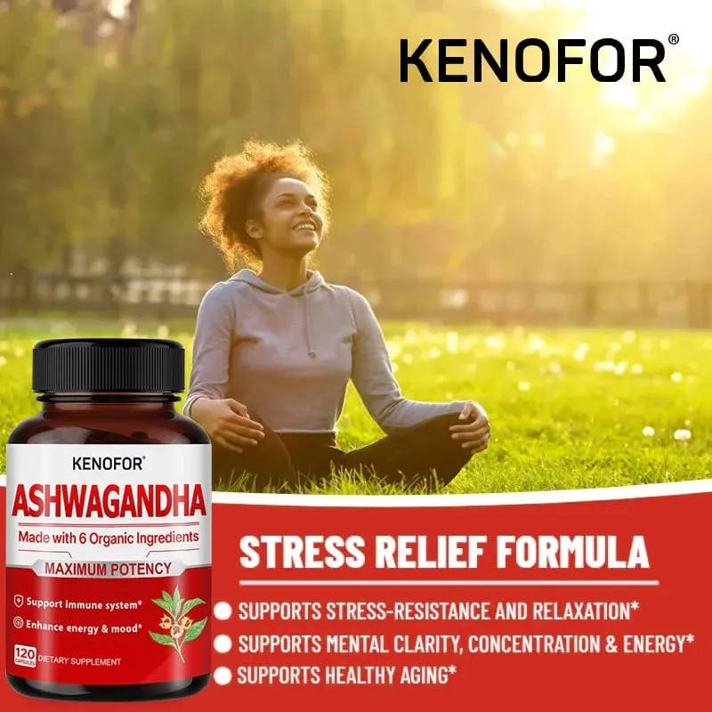 Organic Ashwagandha - 120 Veggie Capsules Pure Organic Ashwagandha Powder and Root Extract - Relieves Stress Improves Mood