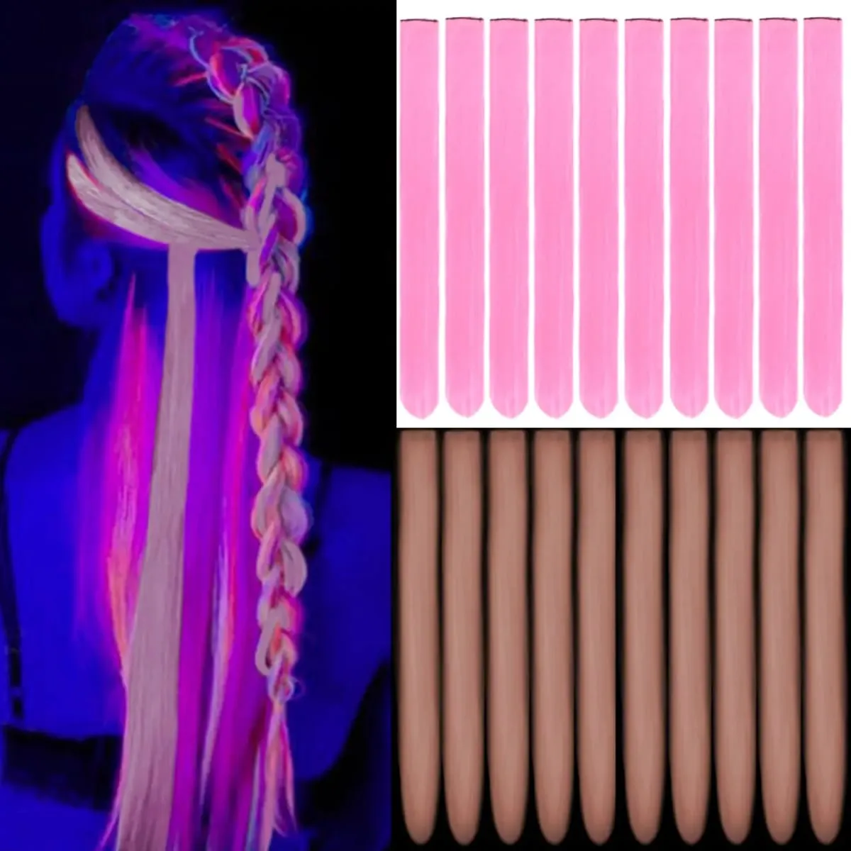 Glow In The Dark Clip‑In Hair Extensions 24 Inch Synthetic Peekaboo Highlight Hairpieces For Festival Halloween Party — image 8