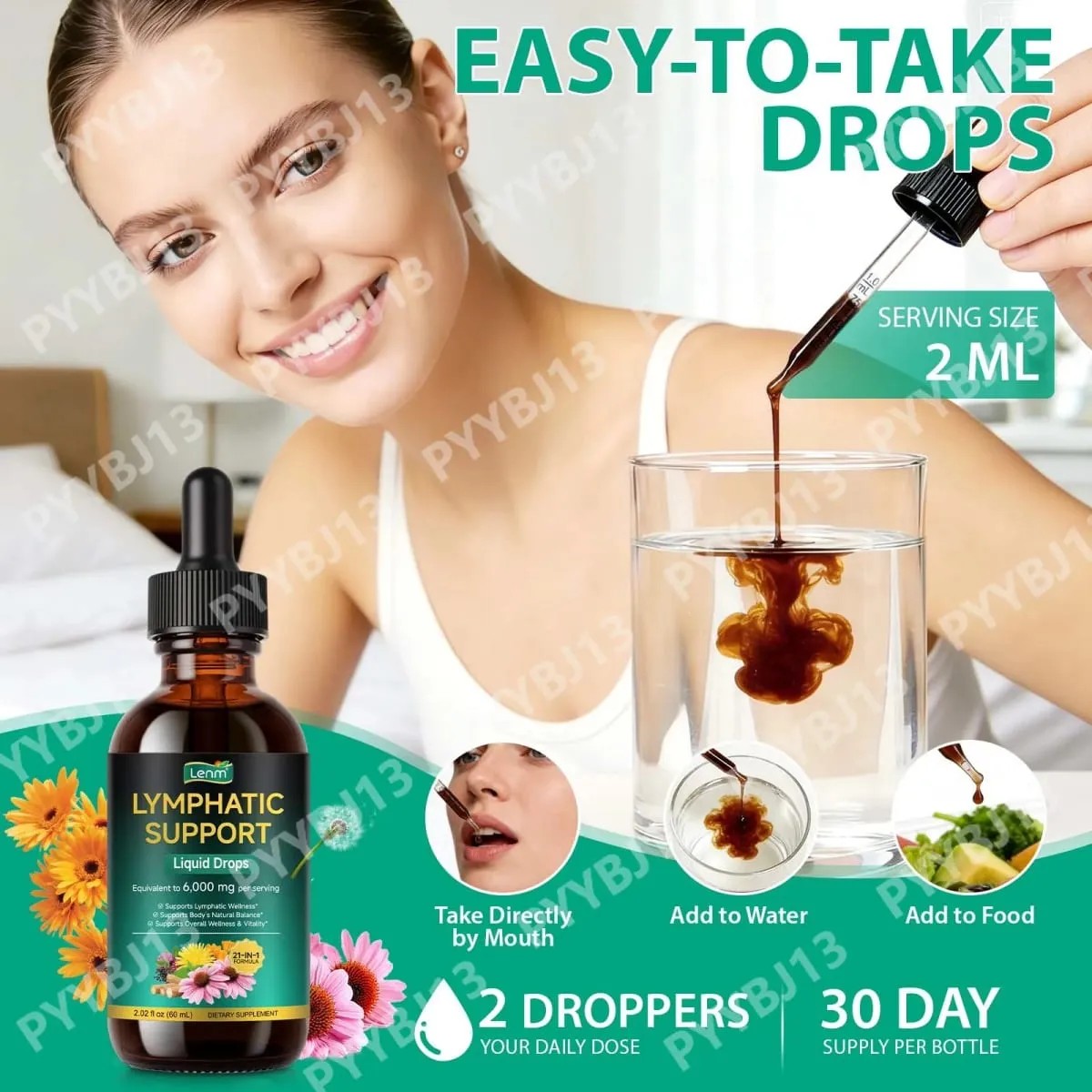Lenm 60 ml système lymphatique nettoyer soutien immunitaire suppléments liquides gouttes lymphatiques organiques naturelles à base de plantes pour BalanceSupport