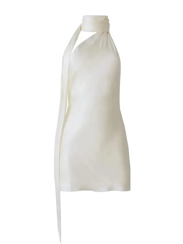 VGH Patchwork Formale Kleider Für Frauen Halter Kragen Off Schulter Ärmellose Hohe Taille Backless Satin Mini Kleid Weiblichen Stil