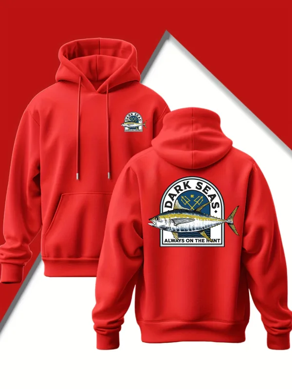 Men'S New Trendy Hooded Sweatshirt Casual Drawstring Hoodie with Print Featuring Yellowfin Tuna Design Front Kangaroo Pocket — image 3
