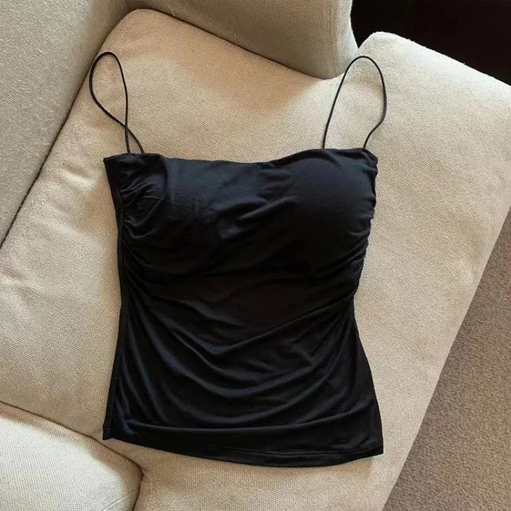 Summer Korean Women Spaghetti Strap Crop Top With Bra Bodycon Sleeveless Cami Tube Top Basic Camisoles Y2K Sexy Tank Tops — image 10