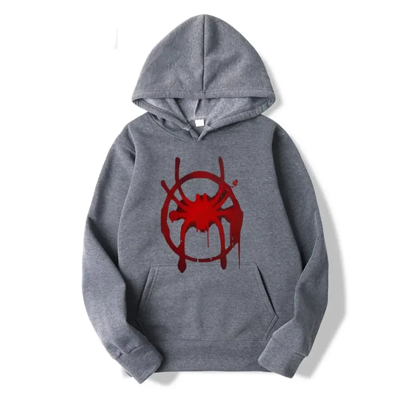 Men's and women's casual sportswear. New black hooded sweatshirt. Men's Miles Morales Spider Symbol Print Sweatshirt. — image 3