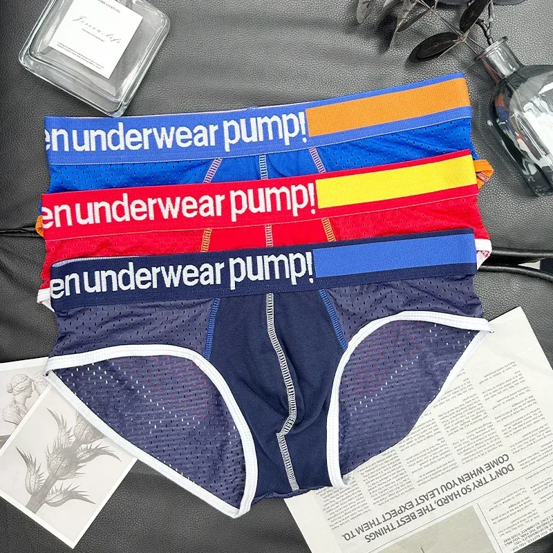 Men's Low Waist Slimming Mesh Briefs U Convex Pouch Elastic Waistband Breathable Colorful Jockstrap Underwear