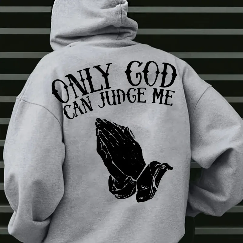 Men's "Only God Can Judge Me" Hoodie Streetwear with Praying Hands Graphic Inspirational Pullover for Casual Wear Style — image 2