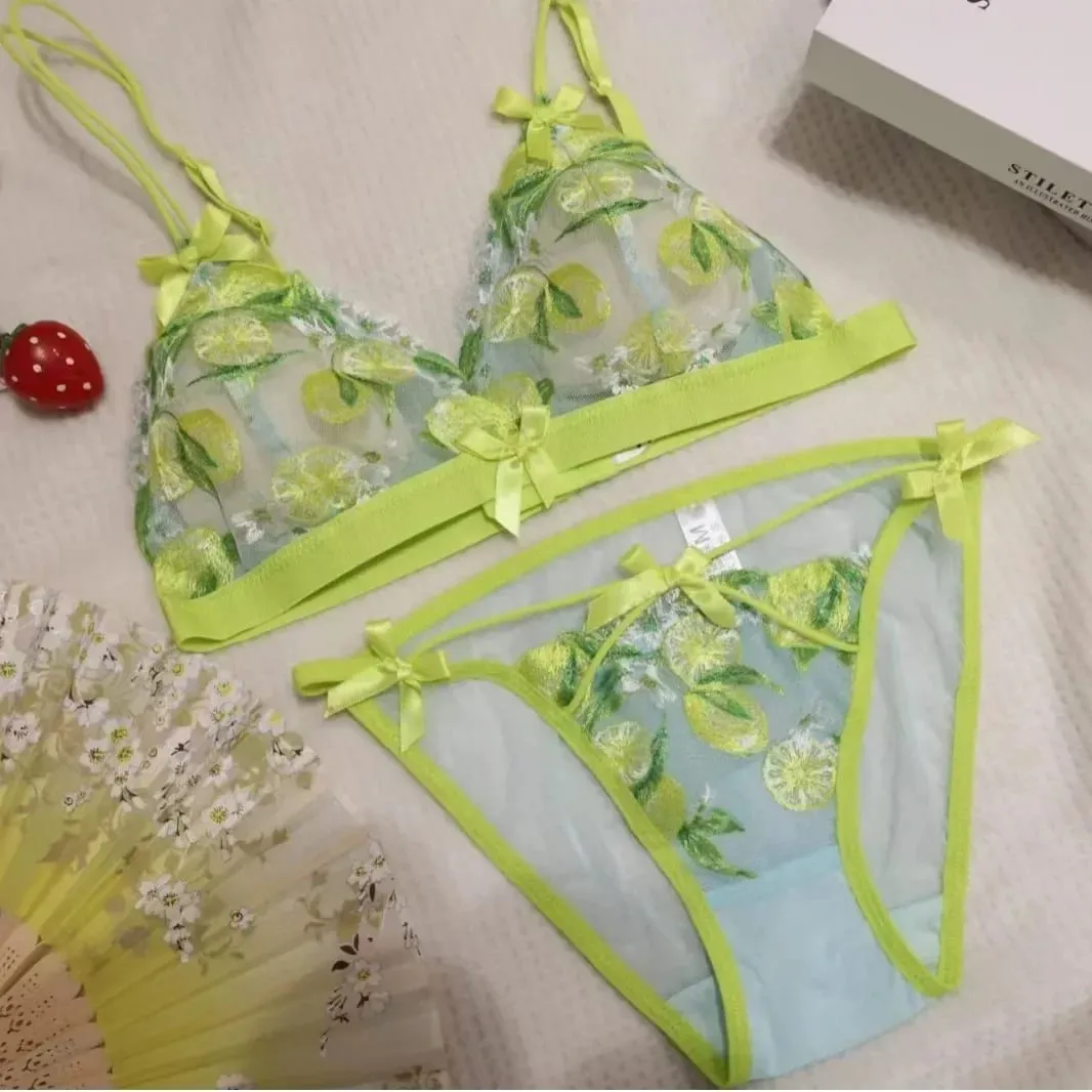 Sexy Lace Bralette Set para sa Women Triangle Cup Wireless Comfortable Underwear Lingerie — image 3