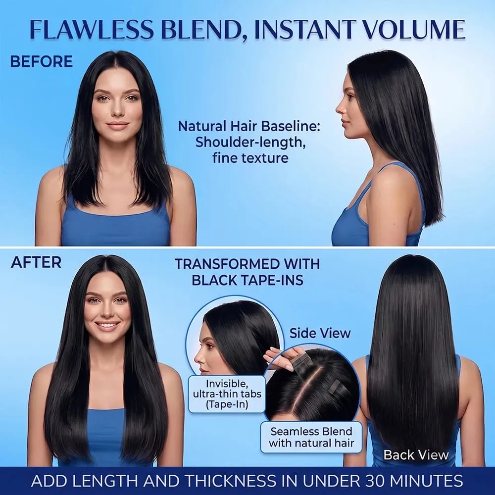 16-24 Inch 16A Tape In Hair Extensions Invisible Seamless Real Human Hair Brazilian Natural Black Remy Straight Hair 100% Human Hair For Women — image 7