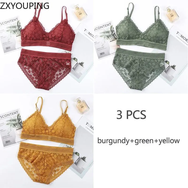 Σετ Σουτιέν 3 τεμαχίων Σέξι δαντέλα Beauty back κοστούμι Εσώρουχα Συγκεντρώστε απρόσκοπτη γυναικεία εσώρουχα Εσώρουχα Άνετα εσώρουχα
