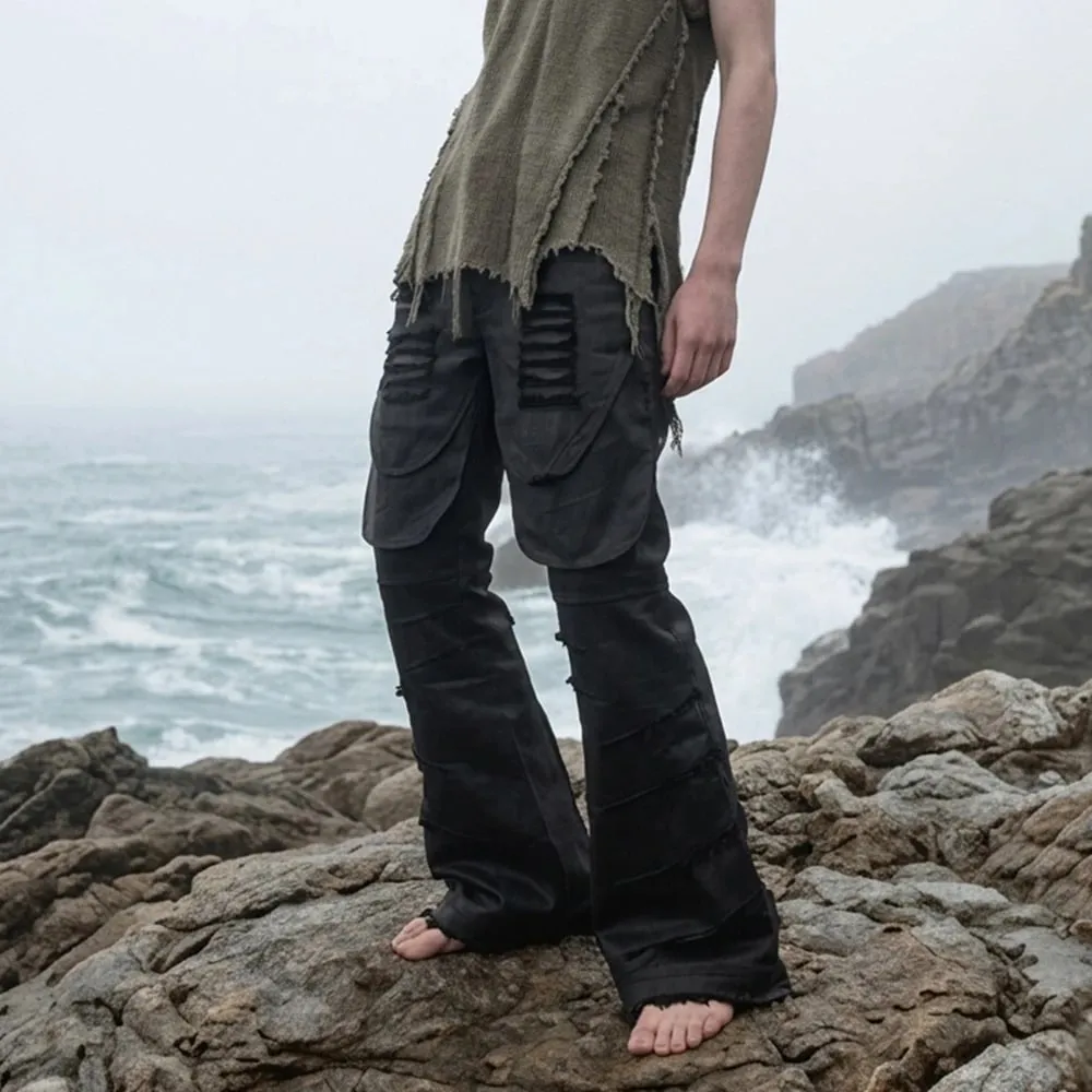 Streetwear Brush Wax Triple Tassel Jeans Pants for Men Frayed Hole Harajuku Ropa Hombre Baggy Casual Denim Trousers Oversized — image 4