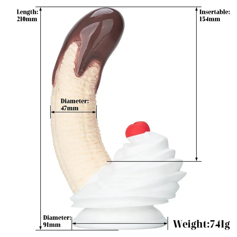 Banana Sundae Silicone Dildo with Strong Suction Cup Cream and Cherry Design Three Sizes Food Grade Silicone Sex Toy for Unisex — image 8
