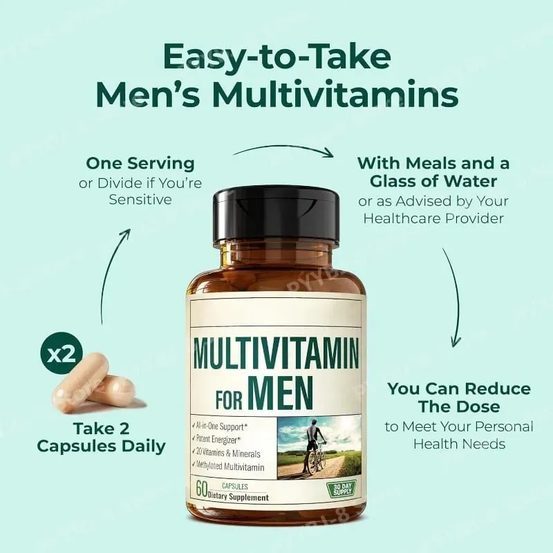 Multivitamin for Men Capsule Immune Health Support Contain Methylated Vitamins and Chelated Minerals Provide Body Energy 60count — image 7