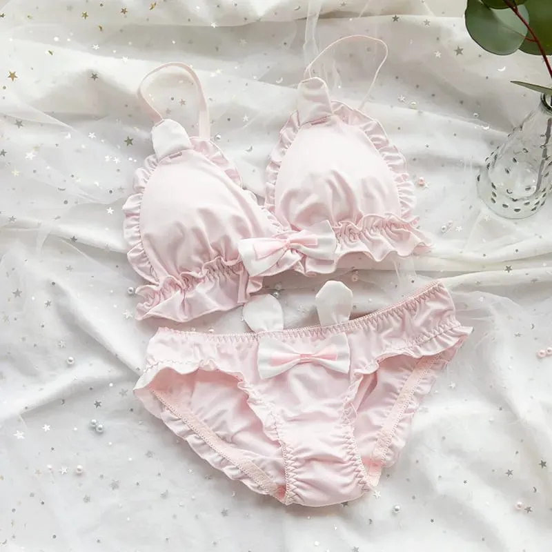 Conjunto de sujetador japonés suave para niña, lencería de mujer con diseño de pata de gatito, tela de seda de leche, copa triangular sin aros — image 6