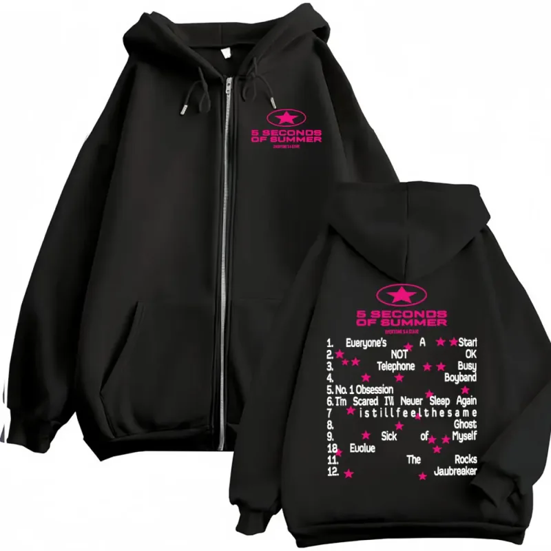 5 Seconds of Summer Everyone's A Star Album Tour Zipper Hoodies Mens Clothes Hip Hop Punk Jacket Sweatshirt Casual Zip Up Hoodie — image 1
