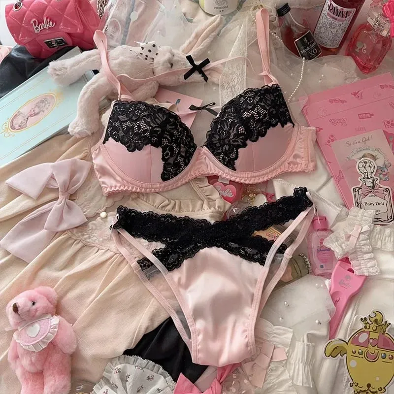 Sexy Lace Lingerie Set with Bow Spaghetti Straps & Steel Ring Uplift Bra for Women — image 8