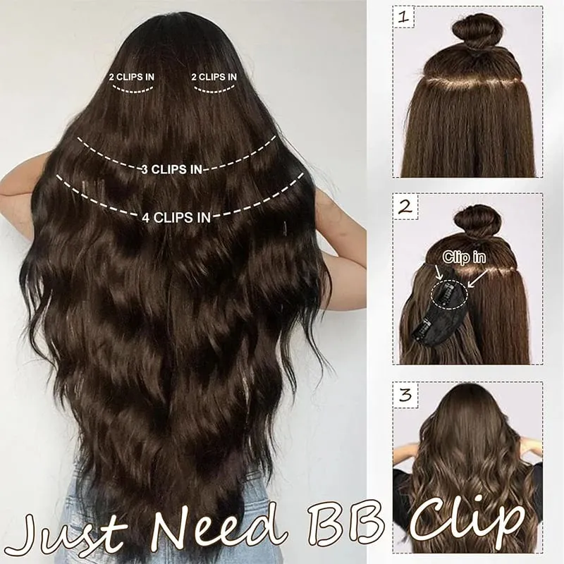 Long Wavy Synthetic Hair Extension 4pcs Clip In Hair Extensions Clip In 20 Inches Synthetic Soft And Natural Thick Hair Pieces — image 5