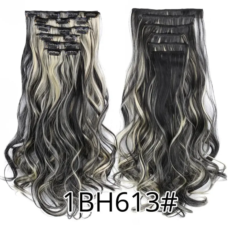 22 Inches Synthetic Long Straight Hairstyle 16 Clips 6Pcs/Set Hair Extensions Blonde Black Hairpieces Heat Resistant For Women
