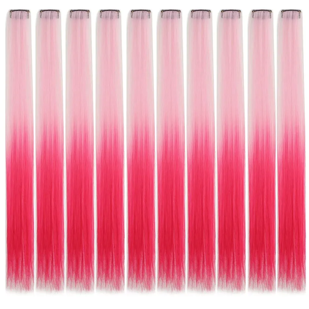 10pcs Colored Party Highlights Clip in Hair Extensions for Girls 18 inches Omber 2 colors Straight Hair Synthetic Hairpieces — image 10