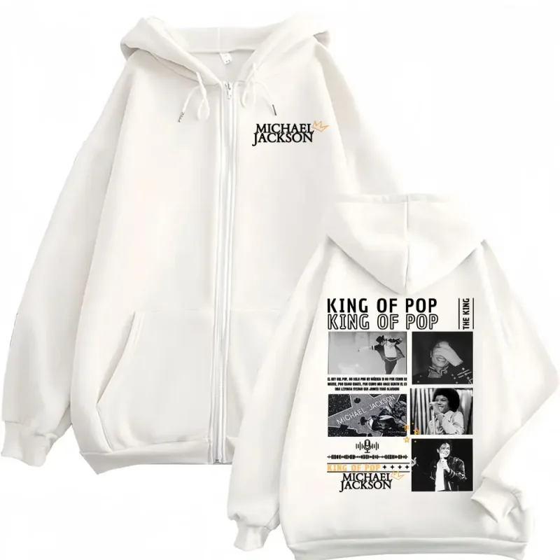 King of Pop Michael Jackson Tour Jacket Sweatshirt Coats Men's Fashion Hip Hop Punk Zipper Hooded Casual Zip Up Hoodies Pullover
