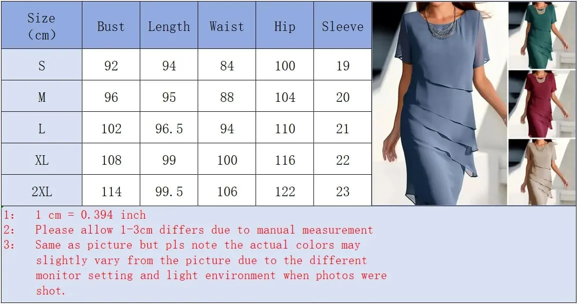 Women's Party Dress Chiffon Short Sleeve Round Neck Layered Asymmetrical Hem Formal Cocktail Dress