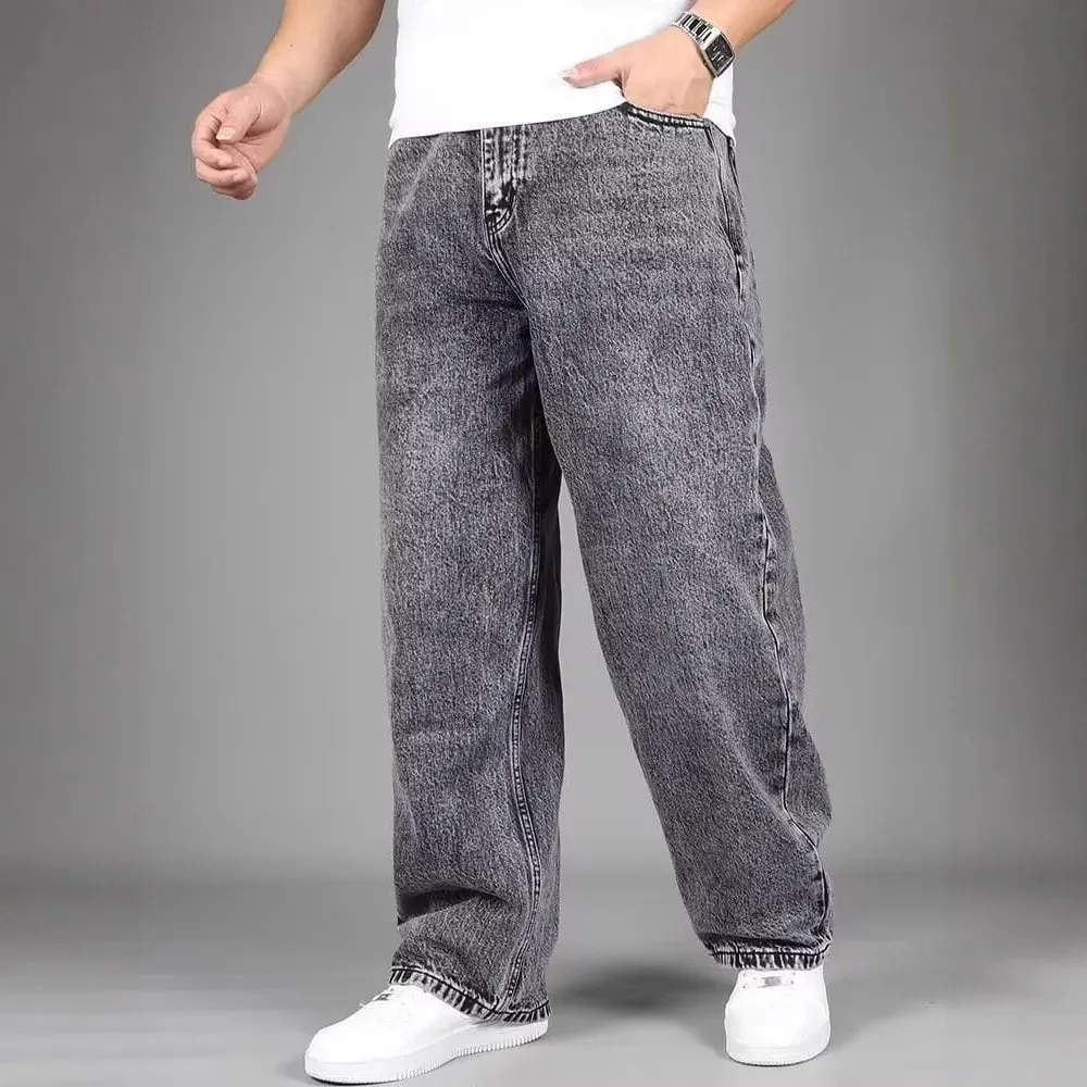 Men Vintage Acid Wash Wide Leg Jeans Loose Baggy Straight Denim Pants Retro Gray Washed Casual Streetwear Long Trousers