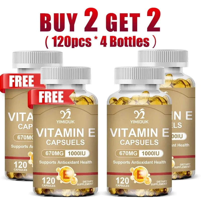 1개 구매시 1개 무료! 비타민 E 670mg 캡슐은 피부와 심장 건강을 지원합니다. 내부에 수분을 공급하여 흉터를 줄이고 윤기를 촉진합니다.