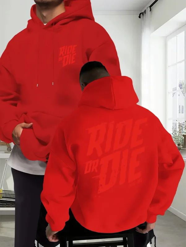 Men's Biker Hoodie Ride Or Die Letter Graphic Back Print Oversized Sweatshirt Motorcycle Streetwear Autumn Winter — image 3