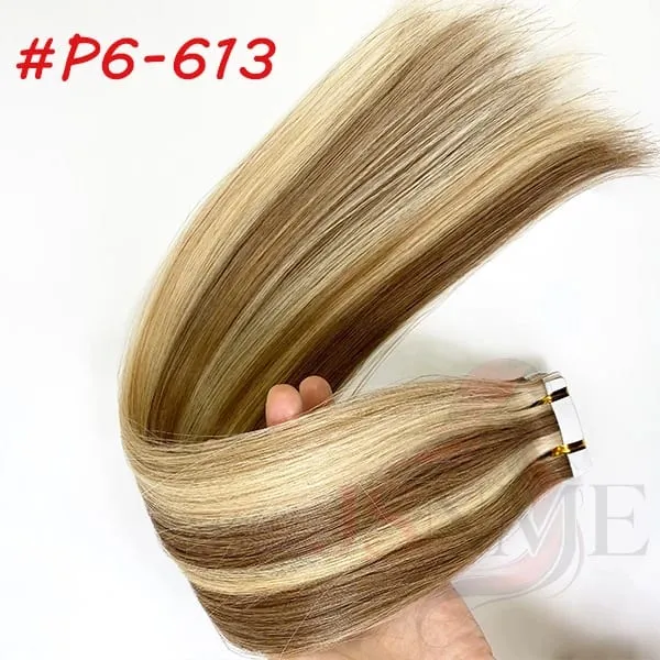 Straight Tape In Hair Extensions Invisible 100% Really Human Hair Tape Ins Black Brown Blonde 16-24 inch For Salon