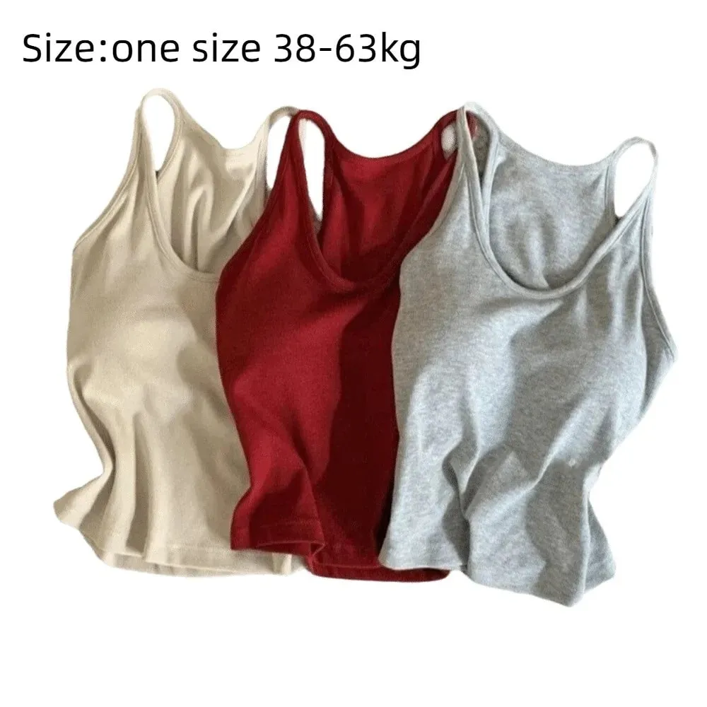 Korean Style with Chest Pad Strap Vest U-Neck Solid Color Backless Sleeveless Top Slimming Women Camis Summer