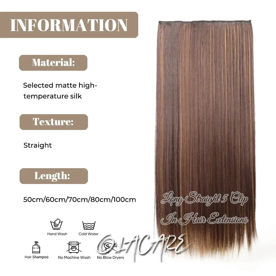 Synthetic Wig 5 Clip One Piece Invisible Hair Extensions Long Straight 24Inch Heat Resistant Hairpiece for Women — image 3