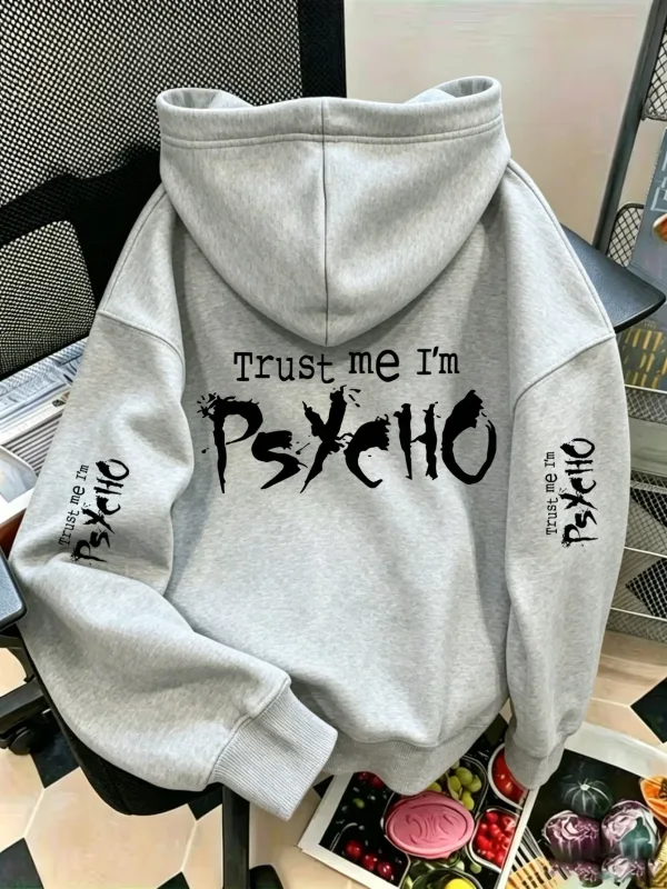 Unisex Trust Me I'm Psycho Sports Hoodie Gothic Dark Letter Print Black Oversized Pullover Streetwear Sweatshirt Spring Autumn — image 3