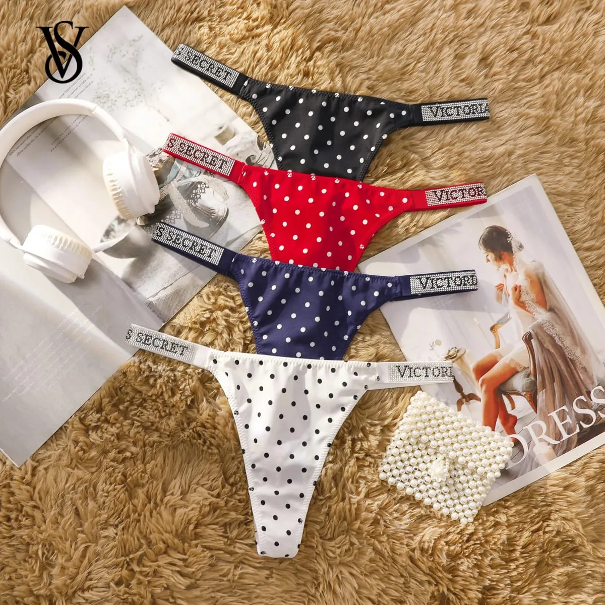 Victoria Secret Women Polka Dot Lace Bikini Cheeky Panties Set Breathable Cotton Hipster Underwear Thong Hipster Seamless — image 1